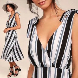 Ali & Jay Salsa Conmigo Striped Midi Dress Ivory Black, Size M